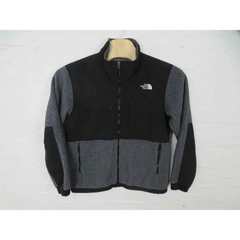 The North Face Denali Jacket Mens Large Gray Black Fleece Full Zip Hiking